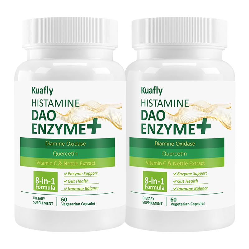 KUAFLY DAO Supplements Histamine Blocker – DAO Enzyme + Diamine Oxidase & Quercetin, Immortelle, Vitamin C for Gut Health and Food Support, 120 Capsules