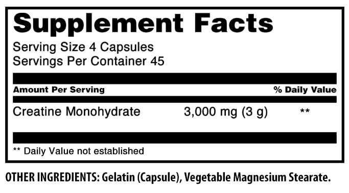Amazing Nutrition Creatine Monohydrate 3000 Mg Capsules, 180 Count