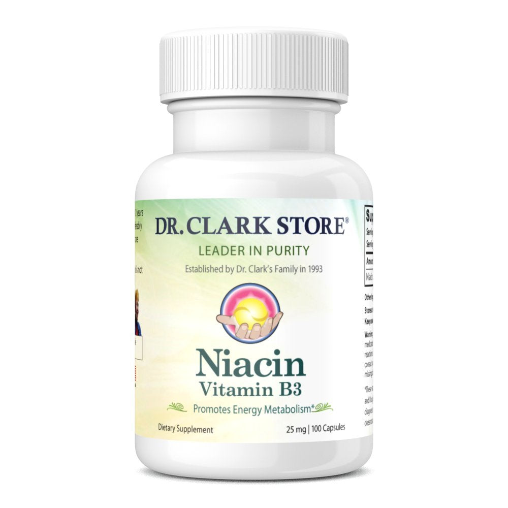 Dr Clark Store Niacin (Vitamin B3) Supplement – 25mg, Capsules, 100 Count