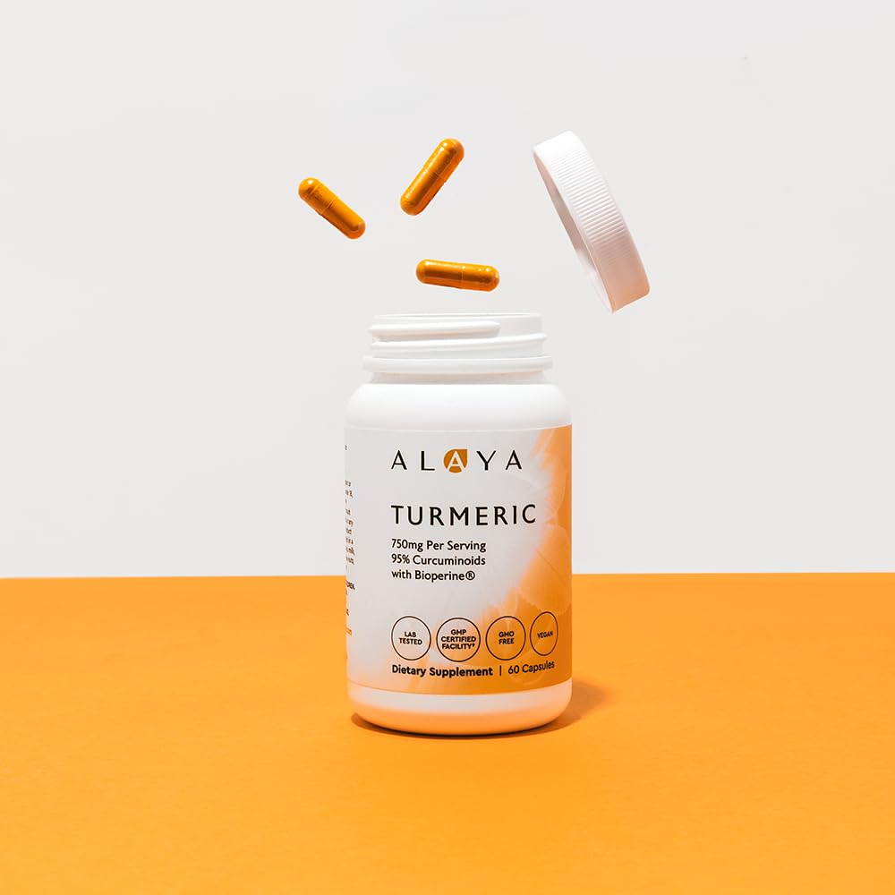 Alaya Naturals Turmeric Curcumin 750mg, 95% Curcuminoids, BioPerine Capsules, 60 Count