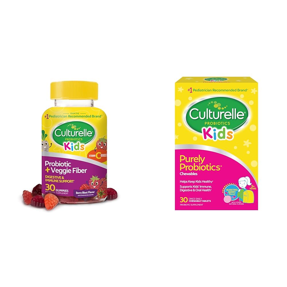 Culturelle Daily Probiotic for Kids + Veggie Fiber Gummies, 30 Count