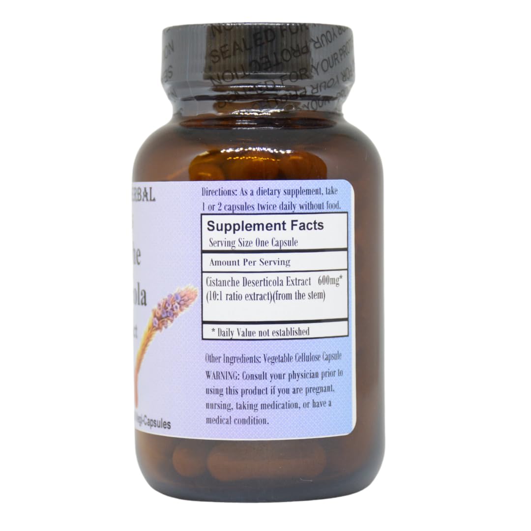 Barlowe's Herbal Elixirs Cistanche Extract 10:1, Cistanche Deserticola 600 mg per Capsule, 60 Veggie Capsules