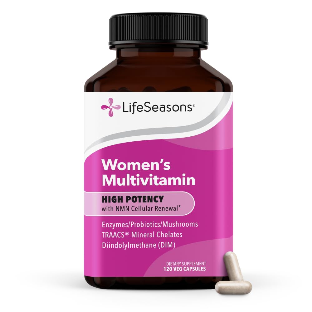 LifeSeasons Women's Multivitamin – High Potency with 21 Vitamins & Minerals, PureWay-C®, NAD+, Active B-Vitamins, TRAACS® Chelates, enXtra® for Energy, Probiotics & Mushrooms, 120 Veg Capsules