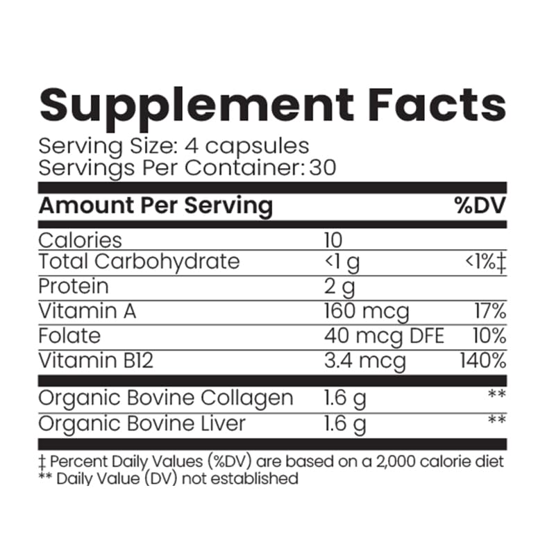 Organic Collagen Australia Pure Collagen & Liver Capsules – Muscle Strength & Vitality with Hydrolyzed Collagen, Grass-Fed Liver, and Vitamin B12, 120 Capsules