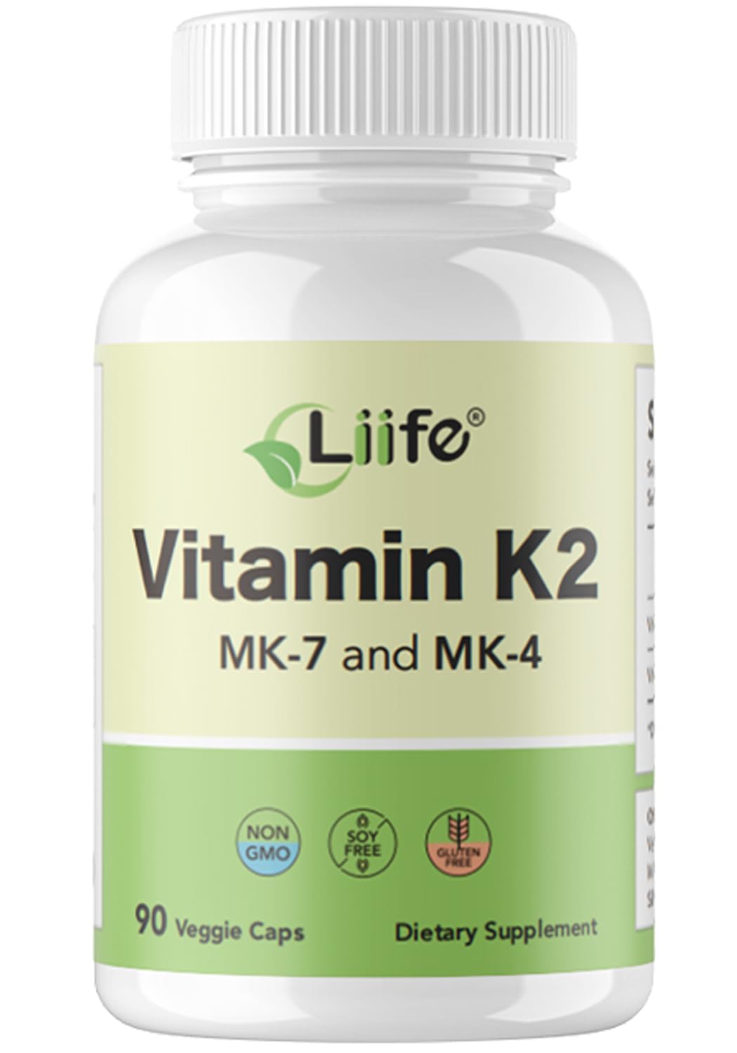 LIIFE Vitamin K2 600mcg Supplement with MK-7 100mcg & MK-4 500mcg Capsules, 90 Count