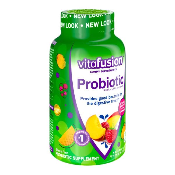 Vitafusion Probiotic Gummies Supplement, 5 Billion CFUs per Serving, Gluten-Free, Natural Raspberry, Peach & Mango Flavors, 140 Gummies