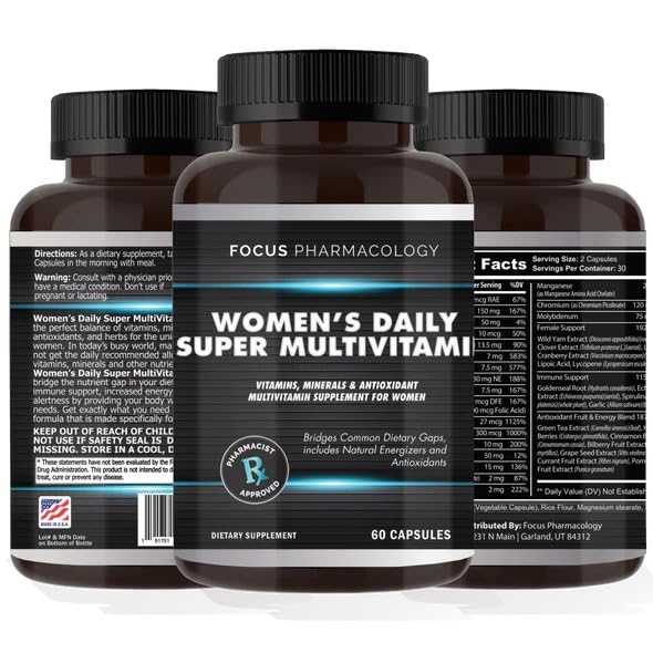 Focus Pharmacology Women's Daily Super Multivitamin Capsules, 180 Count