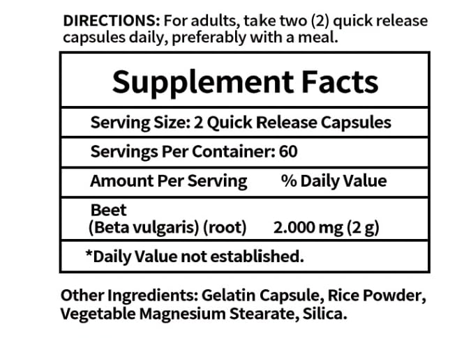 SEAANBE Beet Root Powder Dietary Supplement Capsules, 120 Capsules