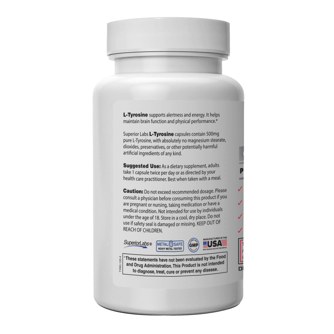 Superior Labs L-Tyrosine 500 mg Capsule, 120 Veg Caps