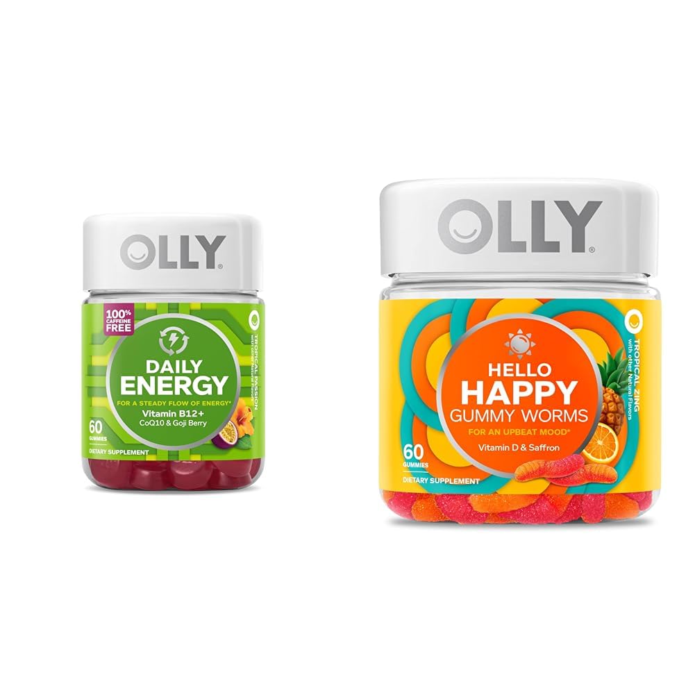 OLLY Daily Energy Gummy & Hello Happy Gummy Worms, 60 Gummies