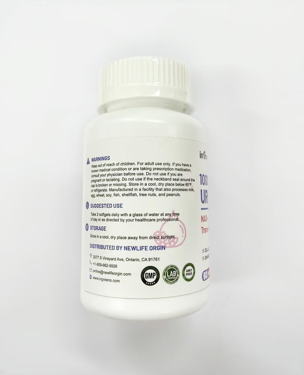 inGreens Urolithin A 1000mg with NAD+ 300mg, CoQ10 200mg, and Trans-Resveratrol 200mg Softgels, 300 Count