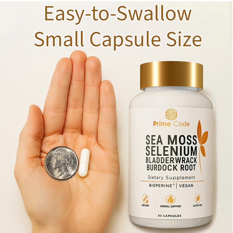 Prime Code Sea Moss Capsules with Selenium – 3-in-1 Blend with Bladderwrack & Burdock Root – Supports Immune Health & Daily Wellness – Vegan, 60 Capsules