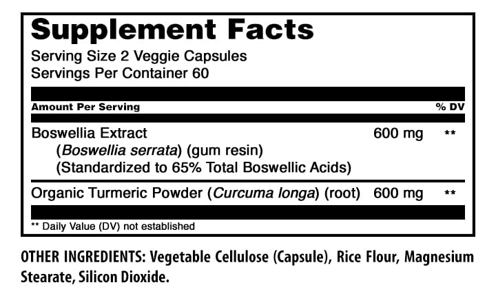 Amazing Nutrition Boswellia Extract & Turmeric 1200mg Per Serving Supplement Capsules, 120 Count