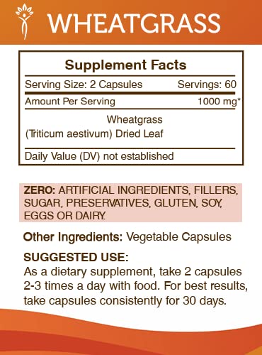 Secrets of the Tribe Wheatgrass 1000 mg Capsules, 120 Count