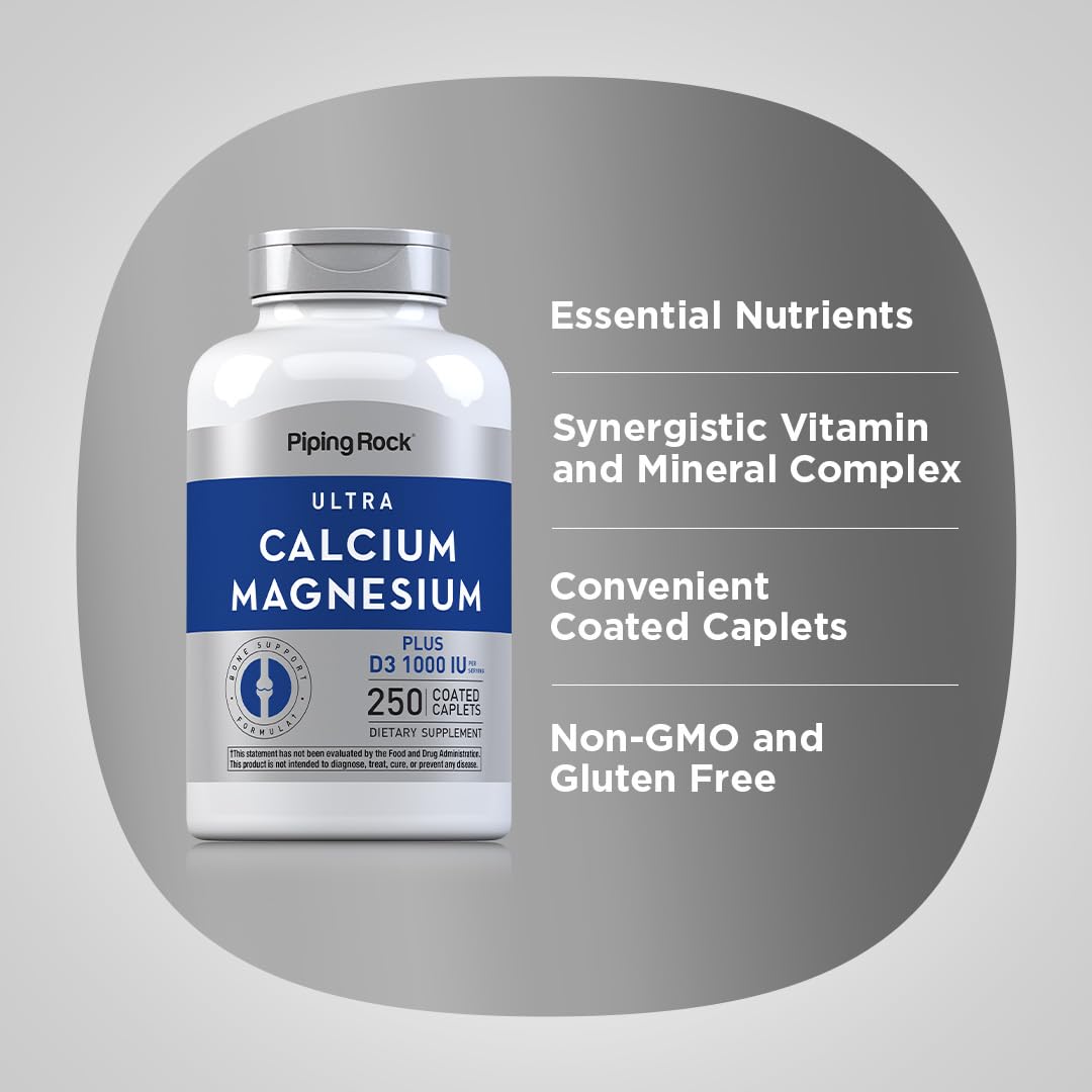 Piping Rock Calcium Magnesium Supplement with Vitamin D3 Caplets 250