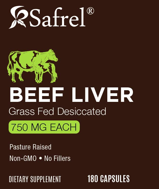 Safrel Grass Fed Desiccated Beef Liver Capsules 750mg, 180 Capsules