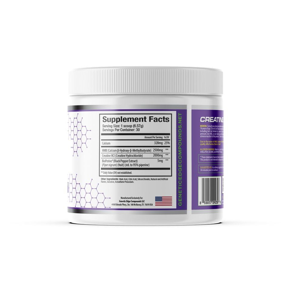 Genetic Edge Compounds Creatine HCl + HMB for Athletes – Performance & Recovery Formula, Powder, 6.94 oz