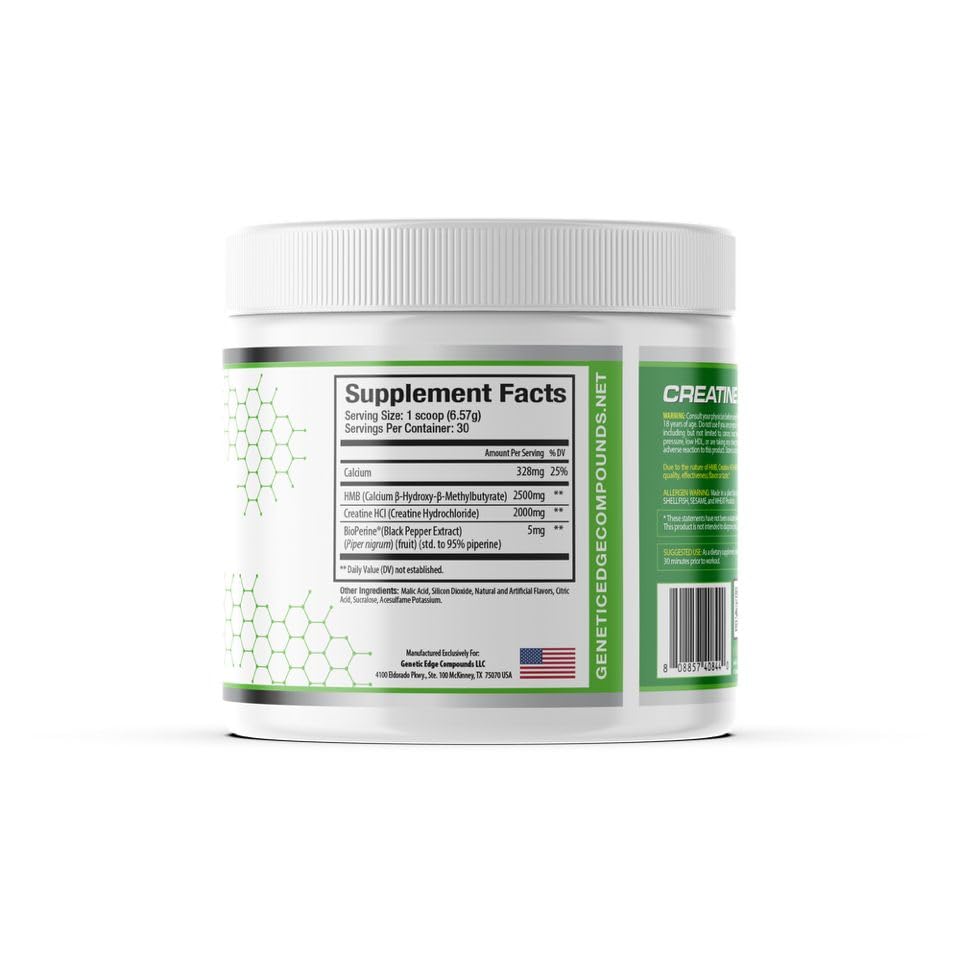 Genetic Edge Compounds Creatine HCl + HMB for Athletes – Performance & Recovery Formula – Powder, 6.94 oz