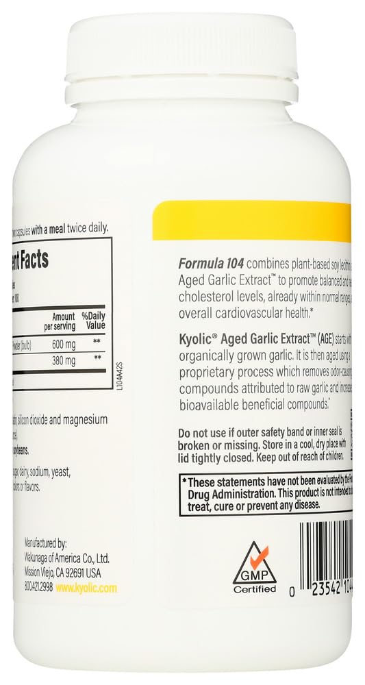 Kyolic #104 Garlic Extract with Lecithin Capsules, 1 Count
