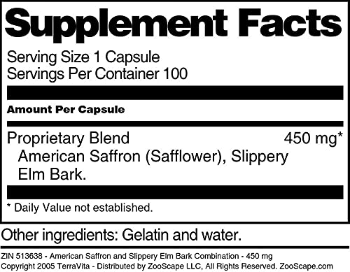 Terravita American Saffron and Slippery Elm Bark Combination 450 mg Capsules, 300 Count