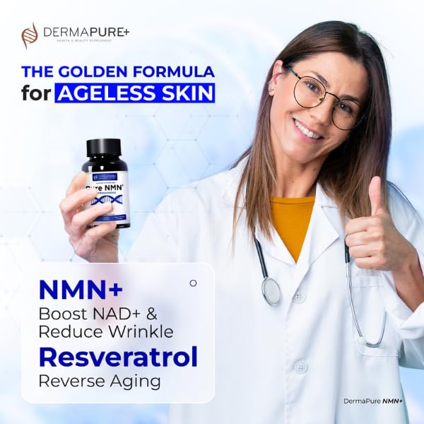 HVSun DermaPure+ NMN Supplement 4-in-1 for Youthful Skin and Longevity, Supports NAD+ Levels, 120 Capsules