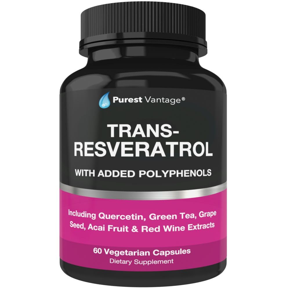 Purest vantage Resveratrol Supplement Potent 1400mg Formula with Trans Resveratrol, Quercetin, Grape Seed, Green Tea, Acai and Red Wine Extract 60 Veggie Capsules