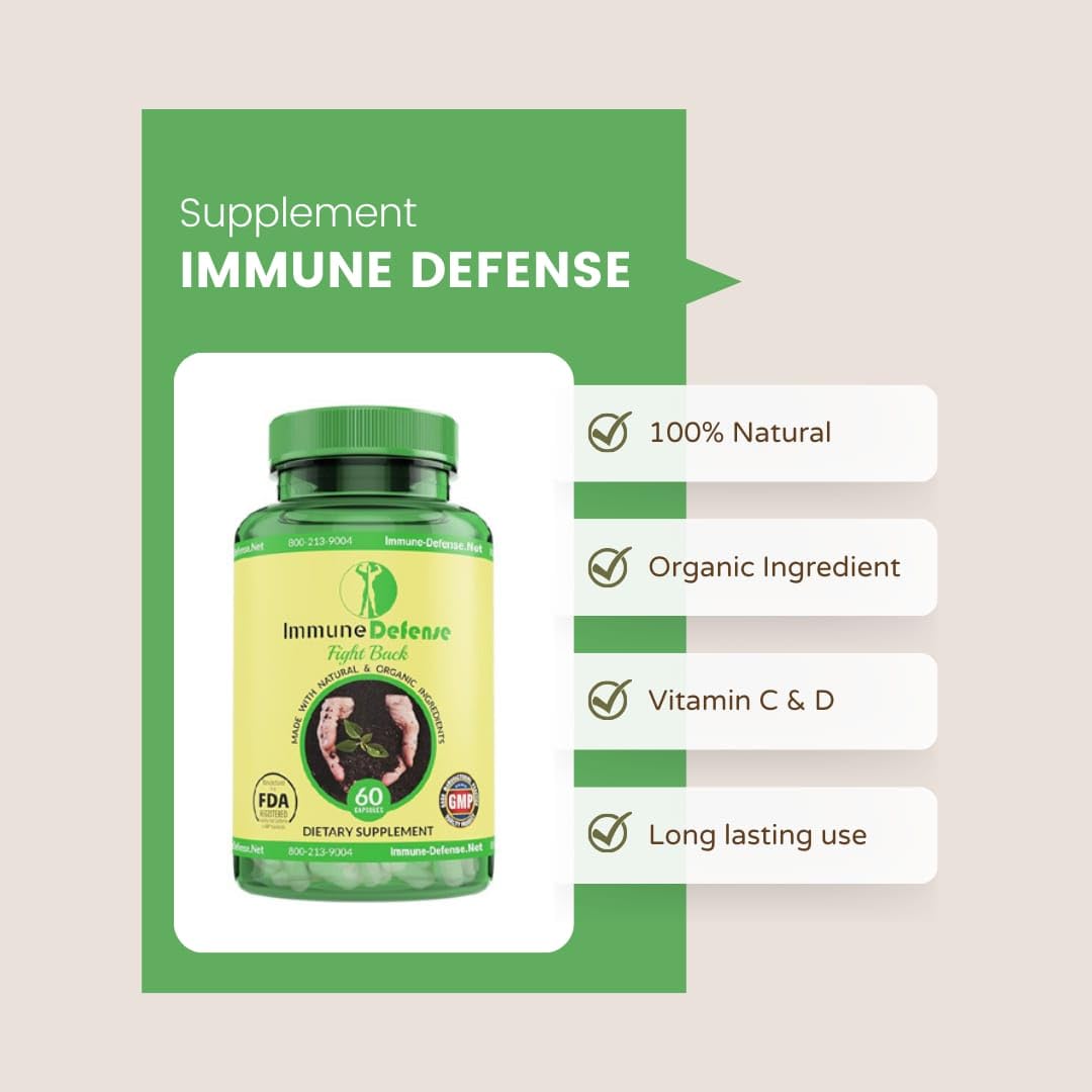 Immune Defense Immune Support Supplement with Vitamin C & Vitamin D, Garlic, Ginger, Lemon, Elderberry, Selenium & Zinc, 60 Capsules