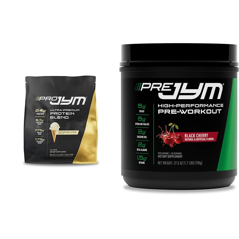 JYM Supplement Science PRO JYM Tahitian Vanilla Bean & PRE JYM Black Cherry Powders, 51 Servings (Pack of 1)