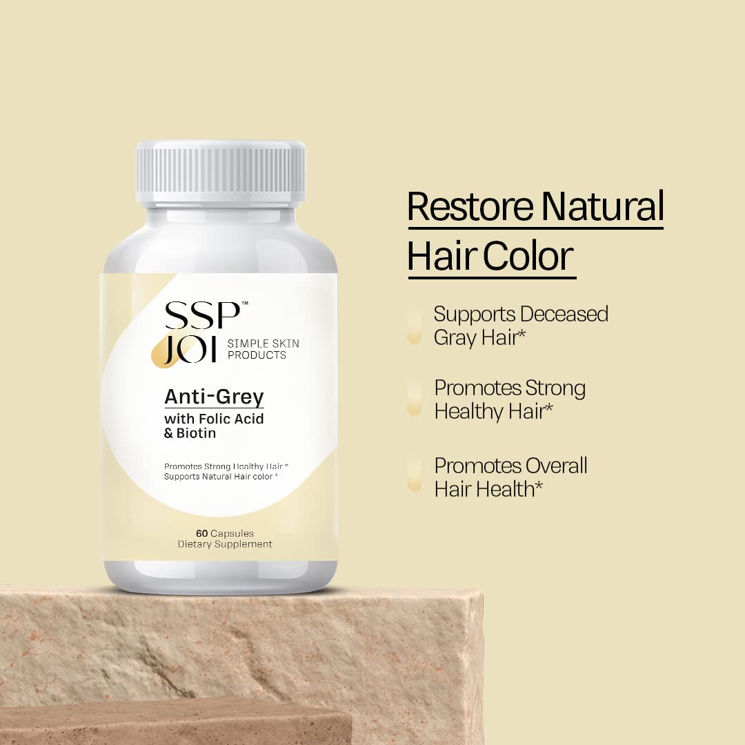 sspjoi Hair Growth Supplement 250 mg - Anti-Grey Supplement for Men and Women with Folic Acid, B-Vitamins & Biotin - Supports Grey Hair Change and Promotes Strong Healthy Hair Capsule 60