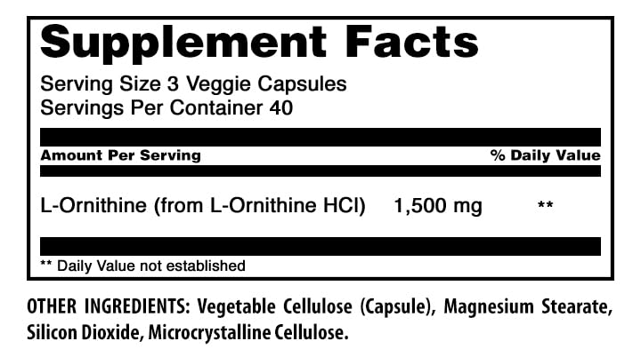 Amazing Nutrition L-Ornithine 1500 mg Per Serving Veggie Capsules, 120 Count