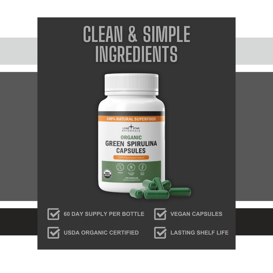 Lone Star Botanicals Organic Spirulina Capsules 120 Count