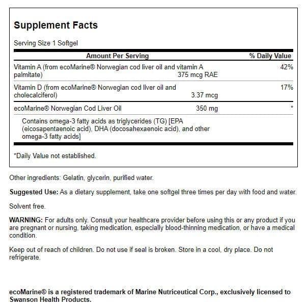 Swanson Cod Liver Oil Softgels 500