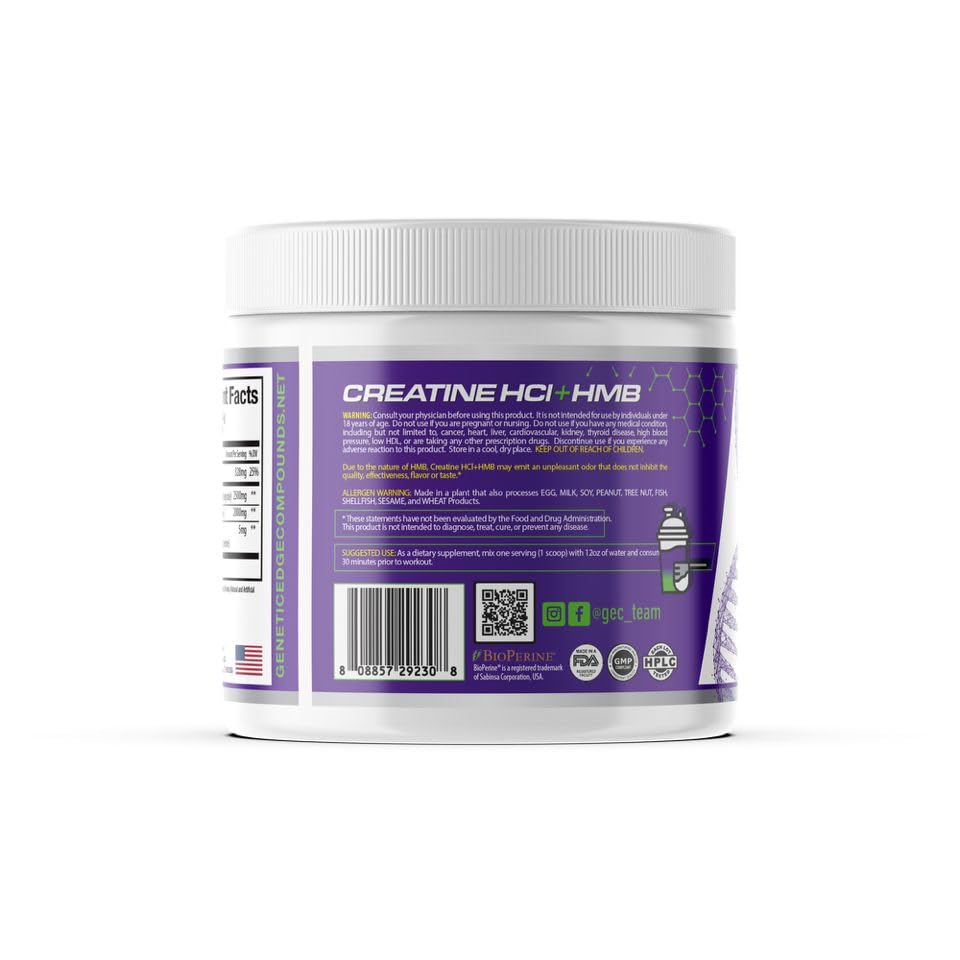 Genetic Edge Compounds Creatine HCl + HMB for Athletes – Performance & Recovery Formula, Powder, 6.94 oz