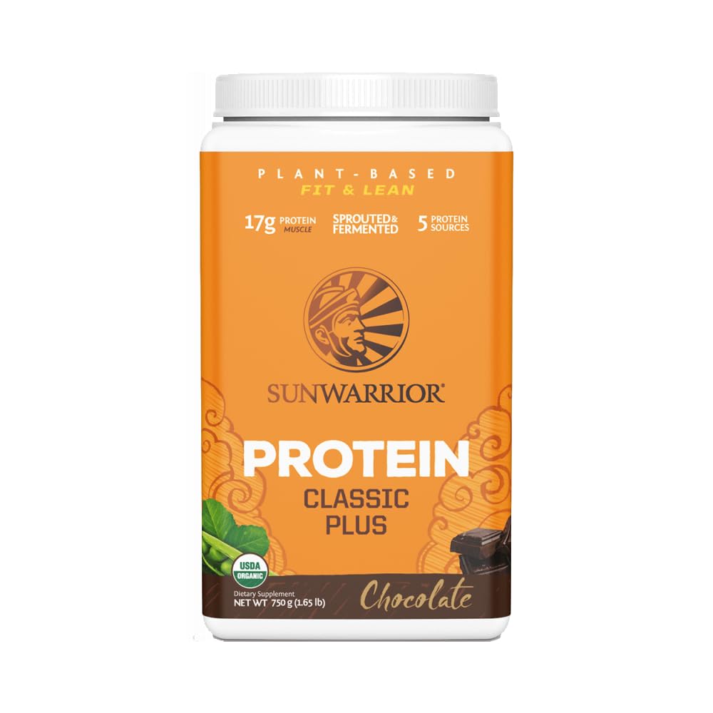 Sunwarrior Classic Plus Vegan Protein Powder with Peas & Brown Rice, Chocolate, 30 Servings