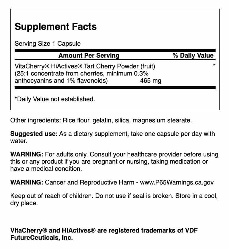 Swanson HiActives Tart Cherry Capsules, 465 mg Each, 120 Capsules