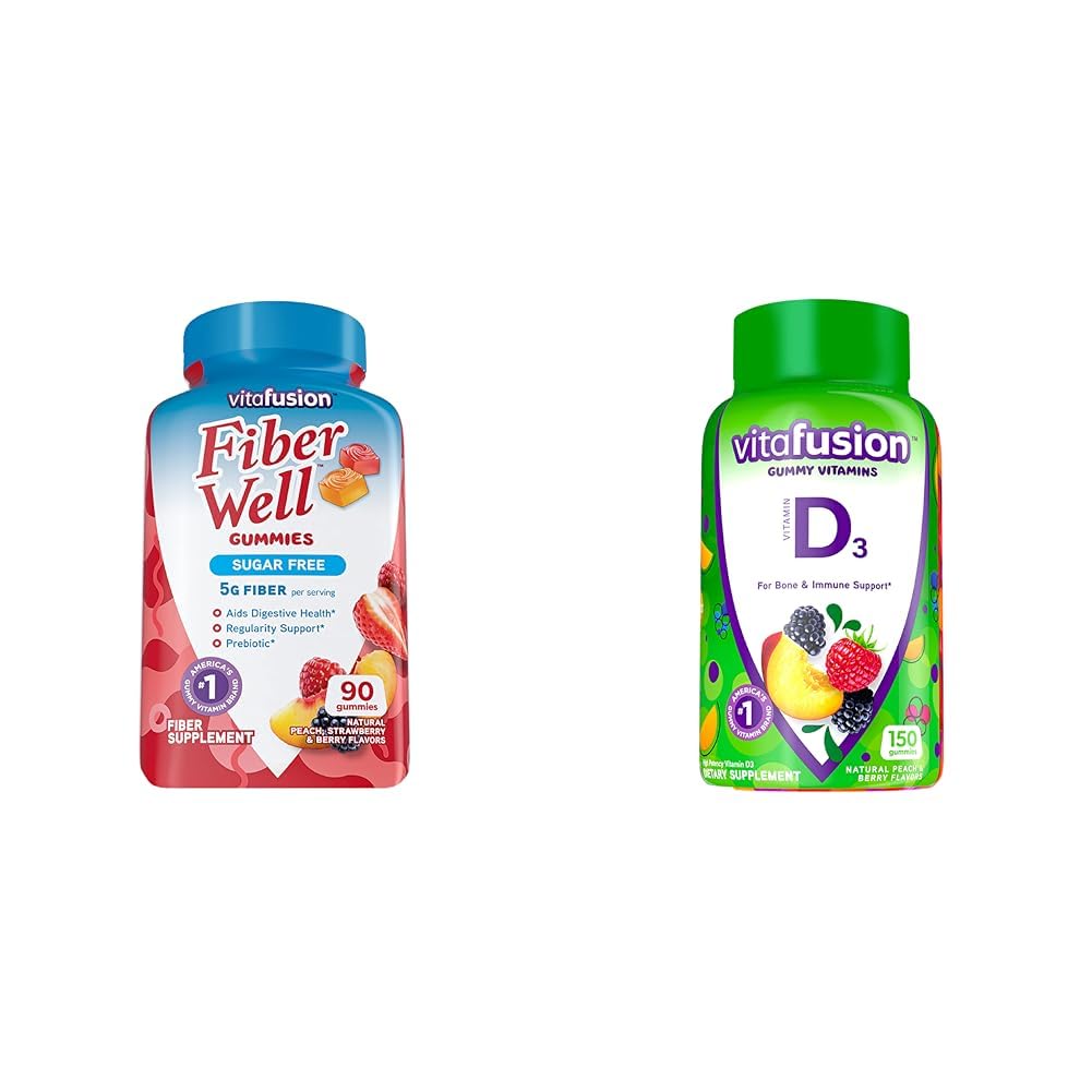 Vitafusion Fiber Well Sugar Free Fiber Supplement & Vitamin D3 Gummies, 150 Count