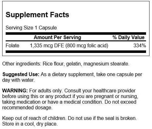 Swanson Folic Acid 800 mcg Capsules 250