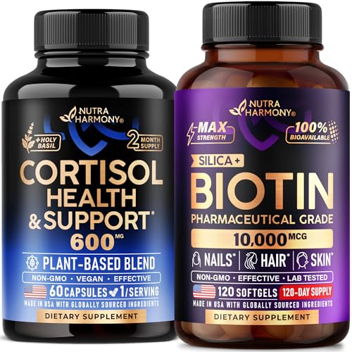 NUTRAHARMONY Cortisol Support Capsules & Biotin with Silicon Softgels, 180