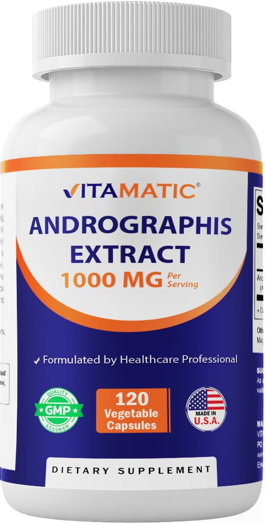 Vitamatic Andrographis Extract 1000 mg Per Serving Veg Capsules, 120 Count