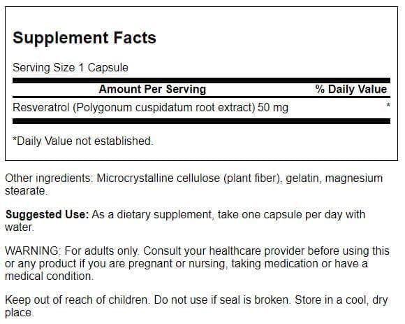 Swanson Resveratrol 50 Antioxidant, 50 mg, Capsule, 30 Capsules