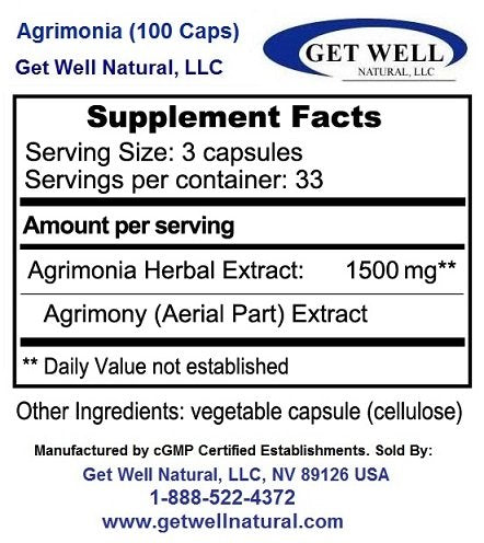 Get Well Natural, LLC Agrimonia Capsules 100 Capsules
