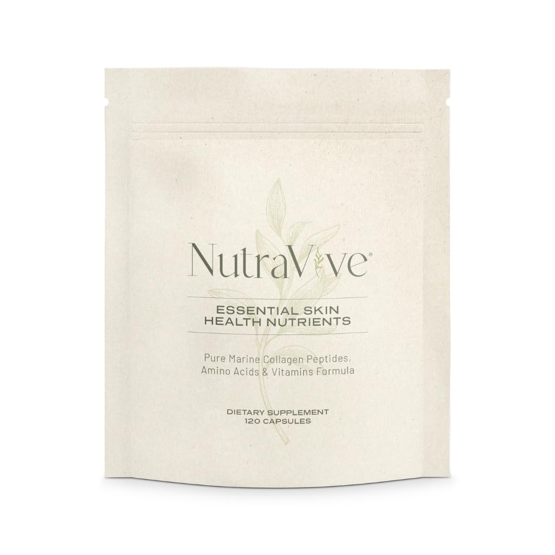 NutraVive Essential Skin Health Nutrients Hydrolyzed Morikol Marine Collagen Peptides, Amino Acids & Vitamins 120 Capsules