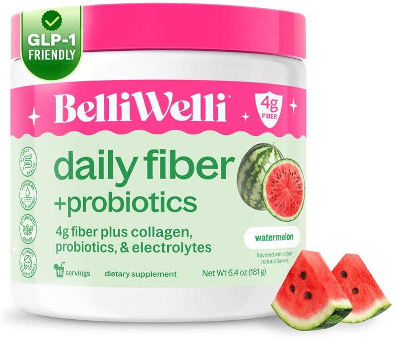 Belli Welli Fiber Supplement Powder 6.4 Ounce Watermelon, with Prebiotics for Digestive Health and GLP-1 Support, Soluble Fiber for Gut Health & Debloat, Keto, Gluten Free