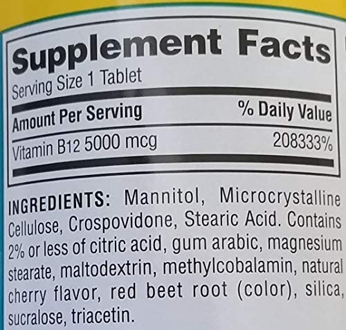 Member's Mark Sublingual Vitamin B12 5000mcg Tablet, 1 Count