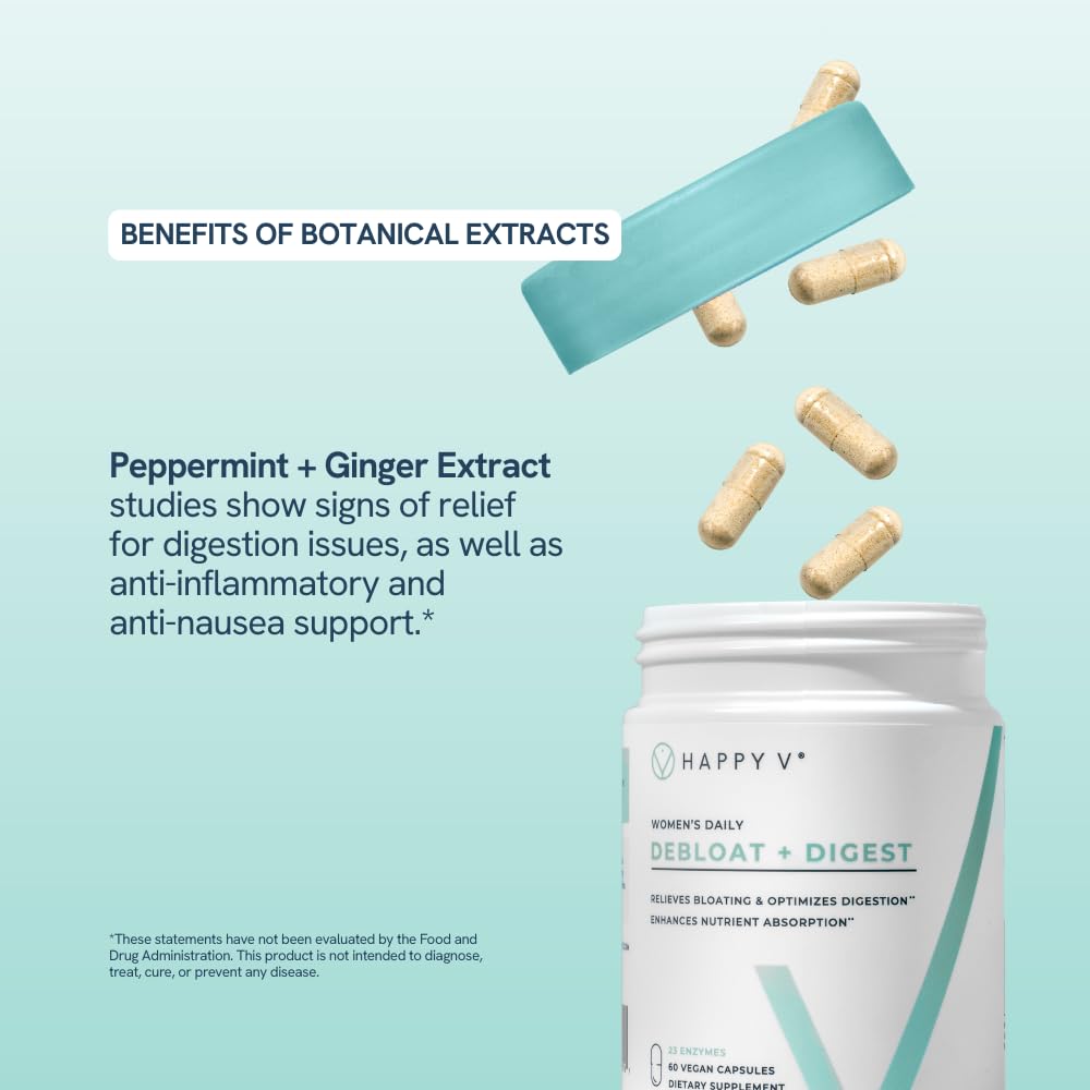Happy V Debloat + Digest Digestive Enzymes Capsule, 60 Count