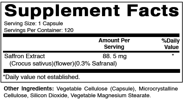 Best Naturals Saffron Extract 88.5 mg - 0.3% Safranal Capsules, 120 Count