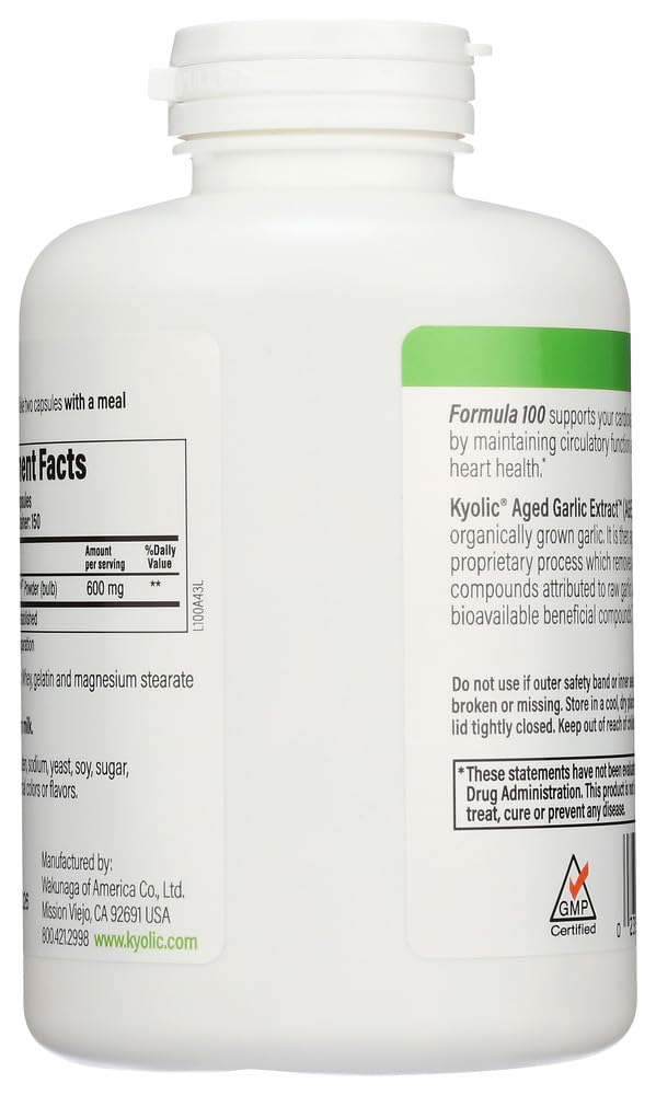 Wakunaga Kyolic Aged Garlic Extract Original Cardiovascular Formula 100 High Potency 600mg, 300 Tablets