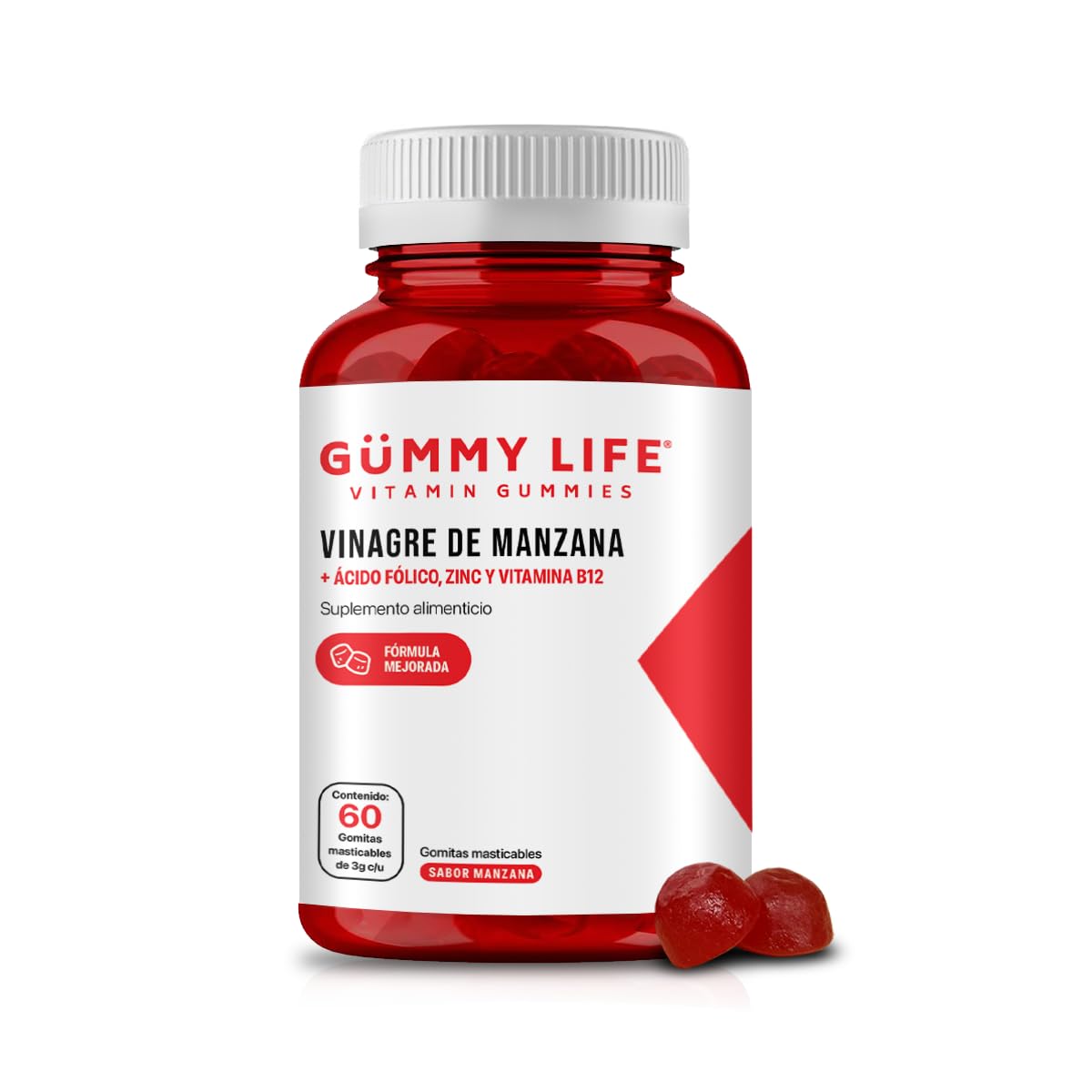 Gummy Life Vitamin Gummies Apple Vinegar Gummies with Folic Acid and Vitamin B12 Gummy 60