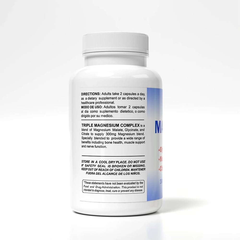 Sunshine Naturals Triple Magnesium Complex 300mg Dietary Supplement, 100 Capsules