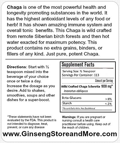 GinsengStoreAndMore Organic Chaga Mushroom Extract Powder, 4 oz